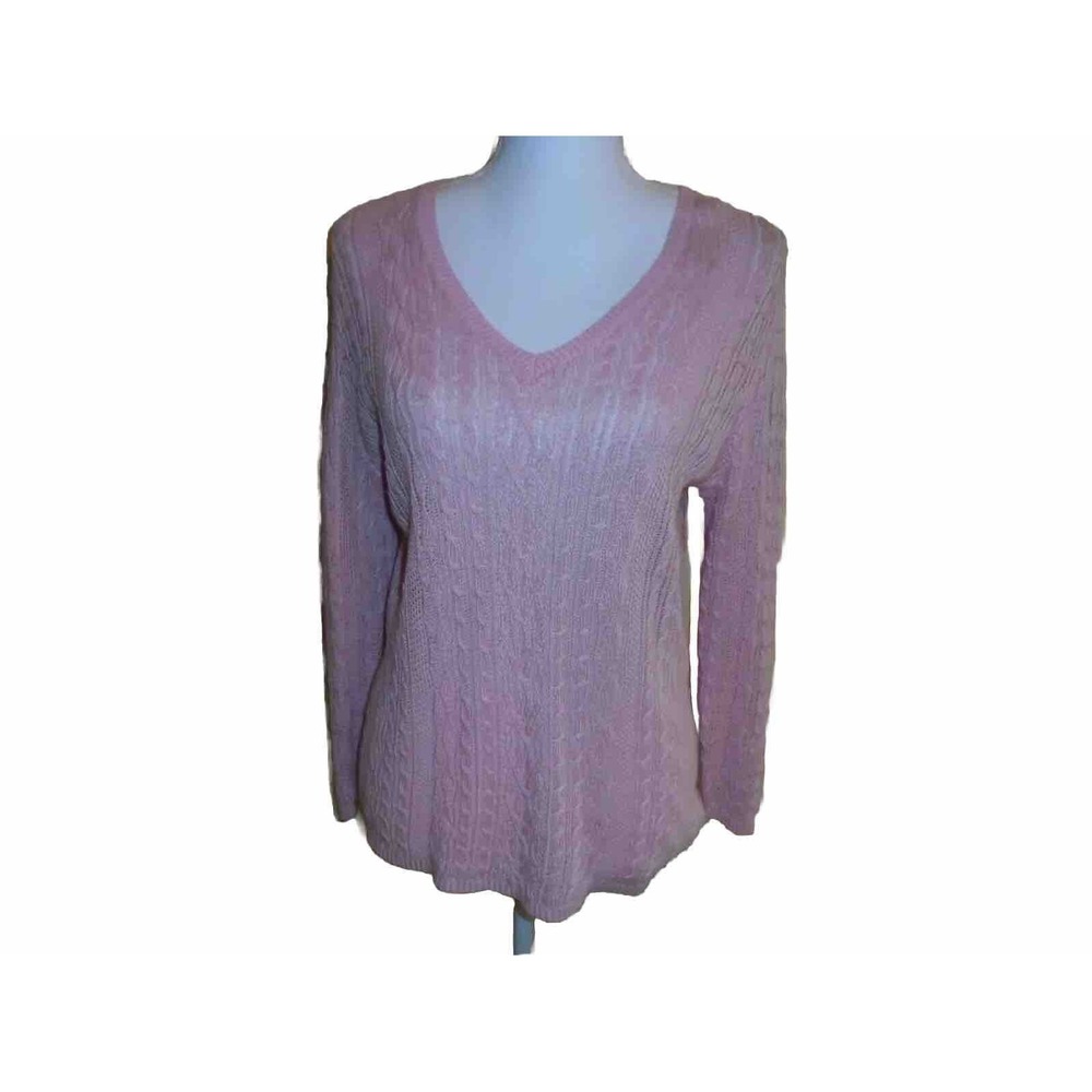 Ralph Lauren Cable Knit Sweater Women's Large Petite Pink 100% Linen Sheer